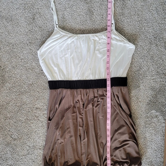 Forever 21 Twenty one color block brown black cream bubble Hem tank dress. L - Picture 8 of 9
